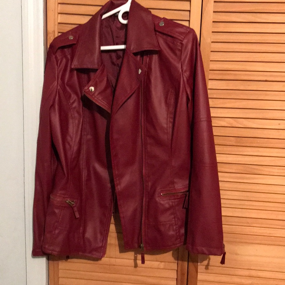 Red faux leather jacket